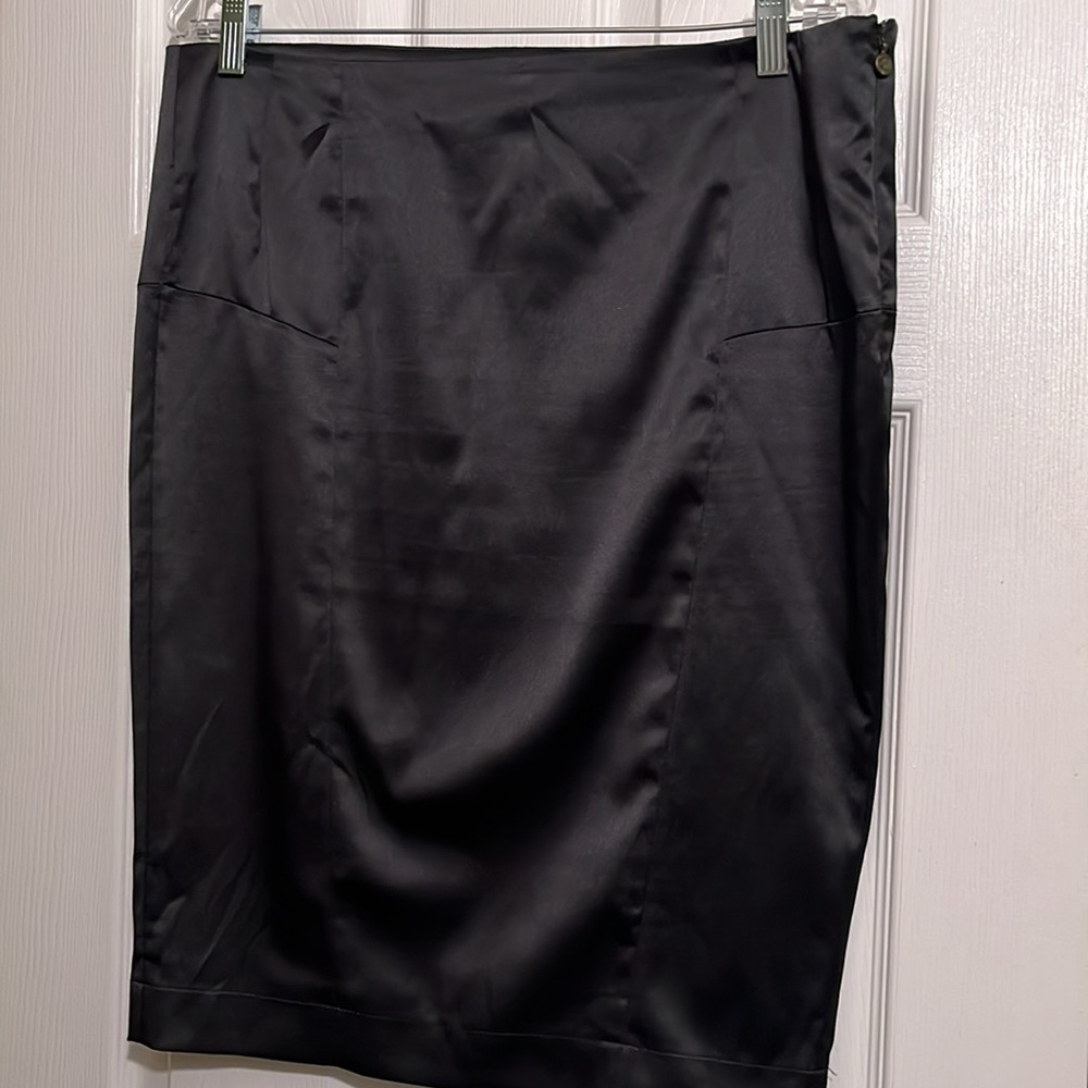 JUST CAVALLI size 48 black satin ( silky with stretch) pencil skirt NWOT